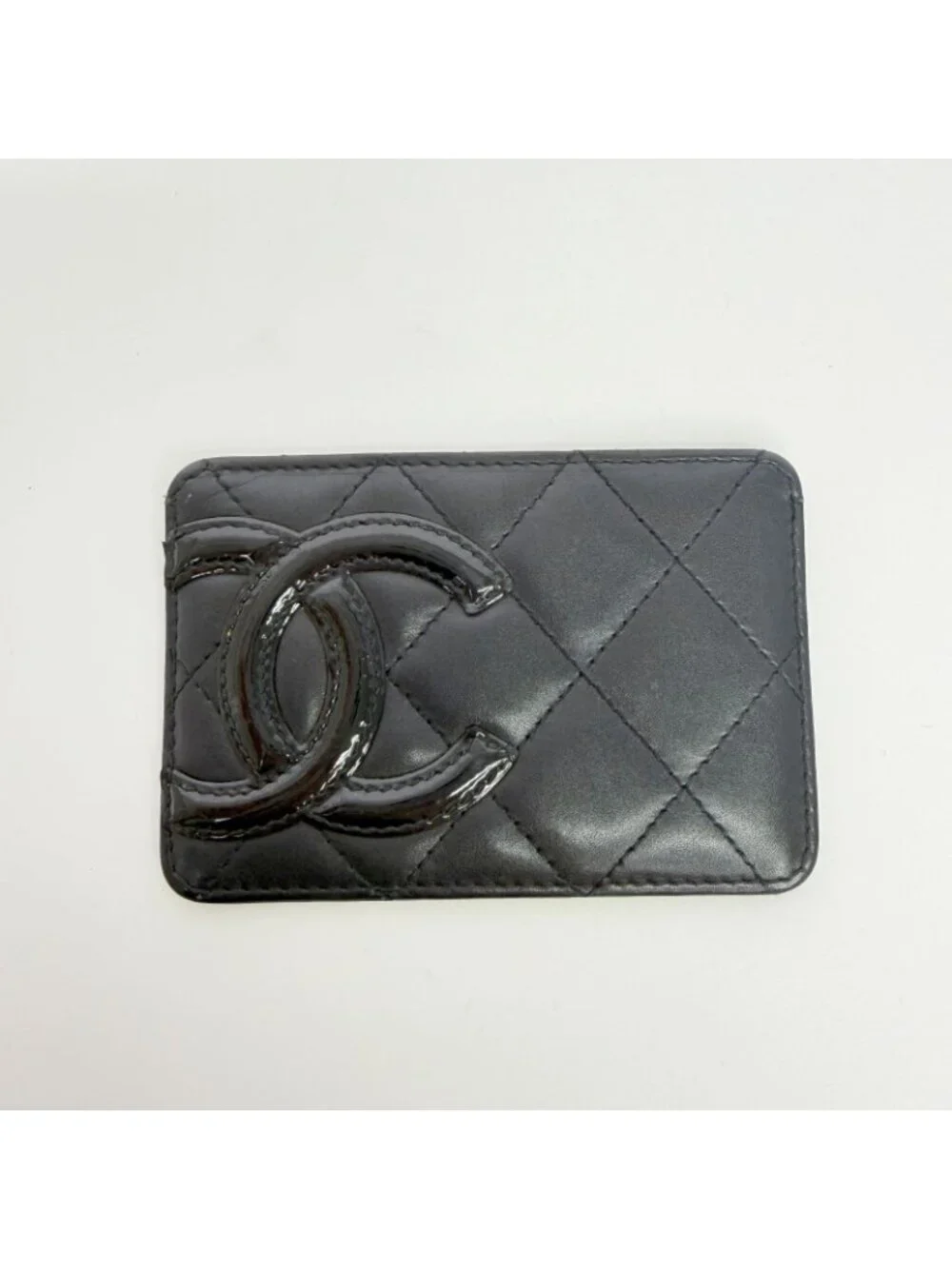Chanel CC Logo Quilted Card Case Leather Black Vintage